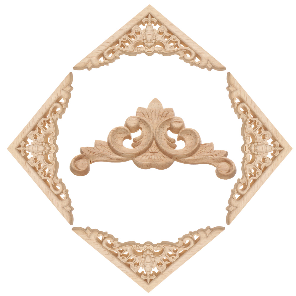 Multi-styles Unique Furniture Parts Rubber Natural Floral Wood Carved Corner Appliques Frame Wall Door Decoration Crafts