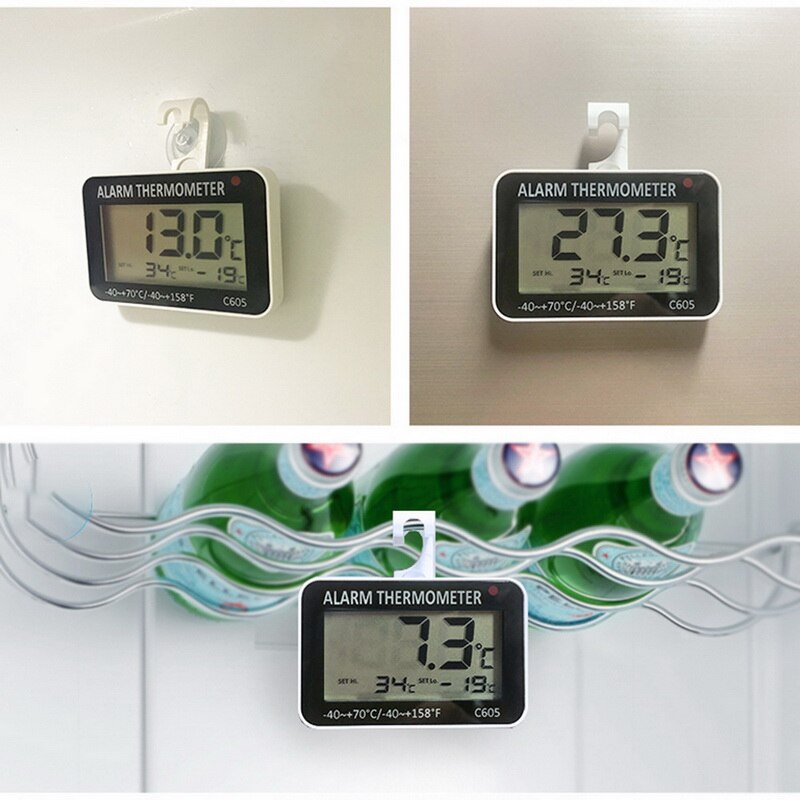 Hanging Magnetic Digital Alarm Thermometer for Fridge Freezer with High & Low Temperature Alarm -10C-50C (Battery not Included)