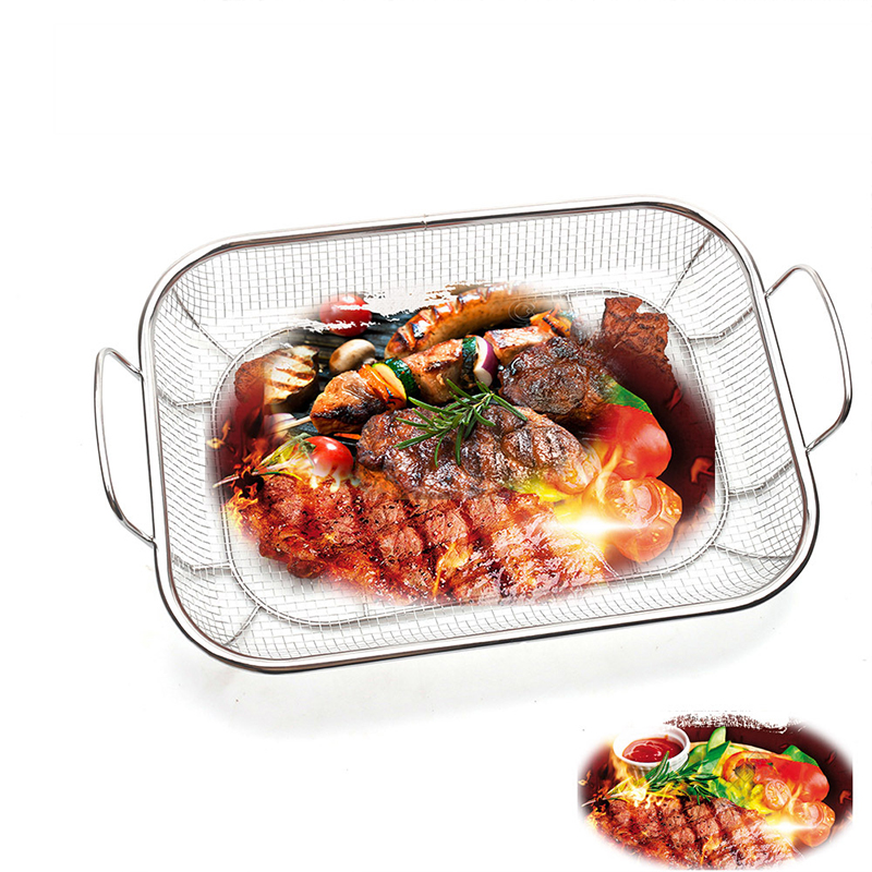 Grill Grill Gittergewebe Silber Backblech mit Grill Klaue Fleisch Tablett Grill Korb Edelstahl