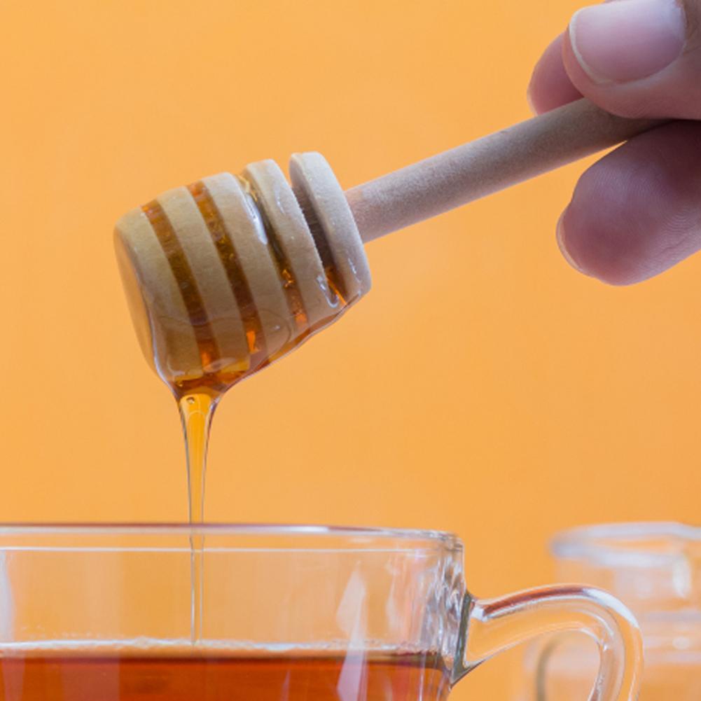 100Pcs Honey Stir Bar Mengen Handvat Pot Lepel Mini Hout Dipper Honing Lange Stok Levert Honing Voor Koffie Melk keuken Gereedschap
