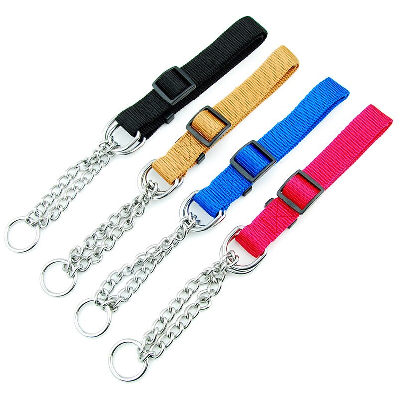 Martingal Dog Collar with Welded Link Chain Pet Nylon Slip Pinch Collar Dog Training Accessories Adjustable Collar for Large Dog