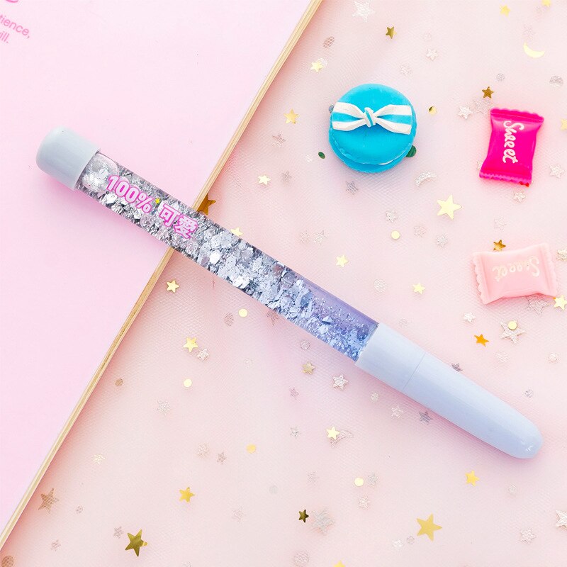 South Korea Beautiful girl Quicksand pen 0.5mm Kids Japanese Gel Pens Kawaii School Supplies Stationary: A