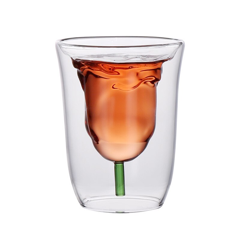 Rose Flower Shape Double Wall Glass Cup Heat-Resisting Wine Glasses Tea Mugs Milk Cocktail Whisky Cup Drinkware