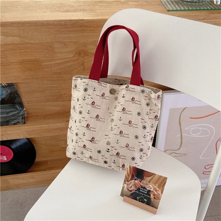 Small fresh and reusable portable lunch bag lunch bag female mini hand carrying small cloth bag casual all-match lunch bag: 17