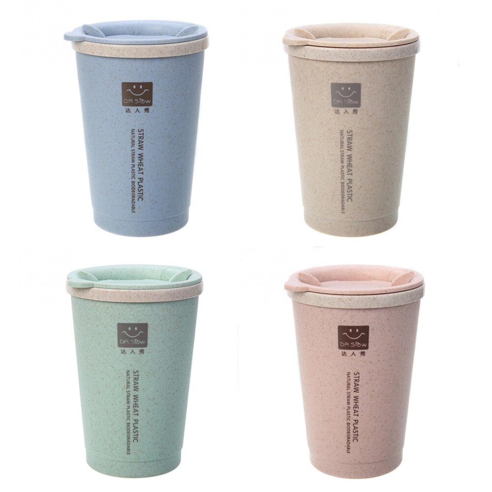 280ML Double-wall Insulation Wheat Fiber Straw Coffee Cup Travel Mug Leakproof