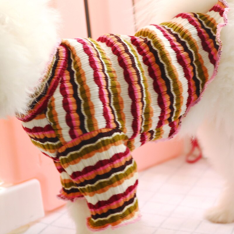 Camisa básica de encaje plisado para perros y mascotas, camiseta a rayas, chaleco cómodo para perros, ropa para el hogar, ropa para perros pequeños