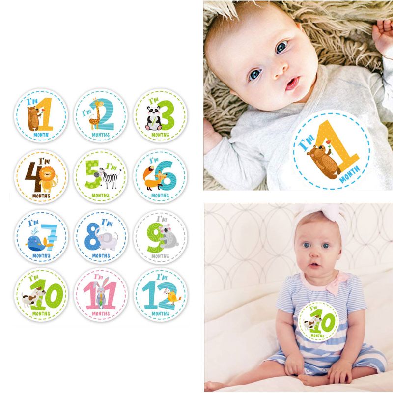 12 baby mijlpaal stickers maandelijkse foto foto rekwisieten voor jongen of meisje baby rompertje , 1st jaar maanden buik sticker