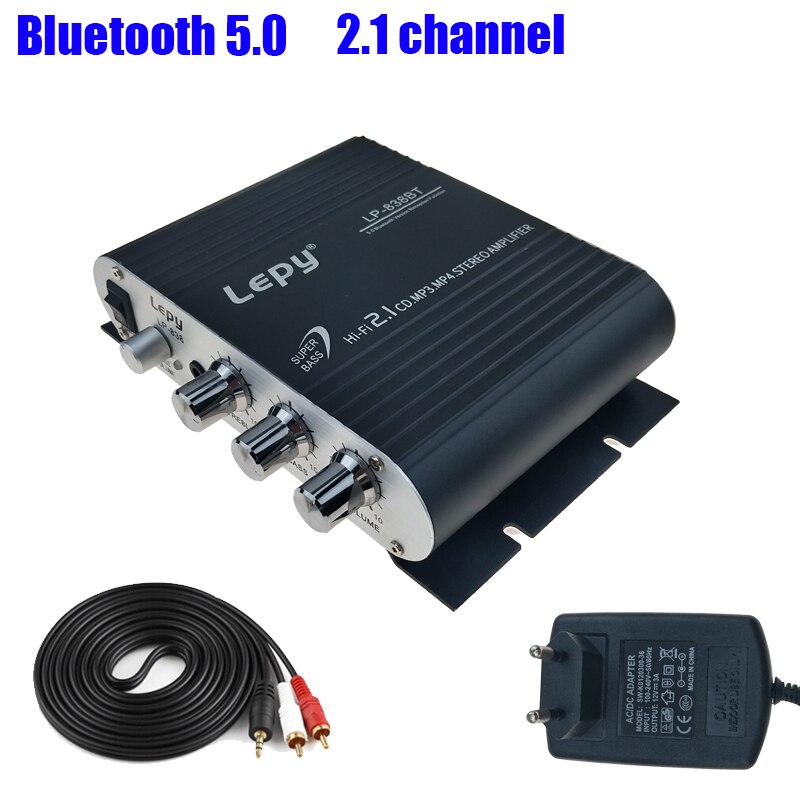 Lepy LP-838BT Bluetooth 5.0 Eindversterker 2.1 3 Kanaals Super Bass Audio Sound Amplificador Met 12V3A Power En Aux Kabel