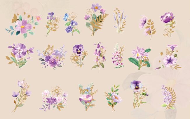 DIY 40 pcs Golden Outline Spring Flowers Art Life Home Journal Decorative Stickers: 002