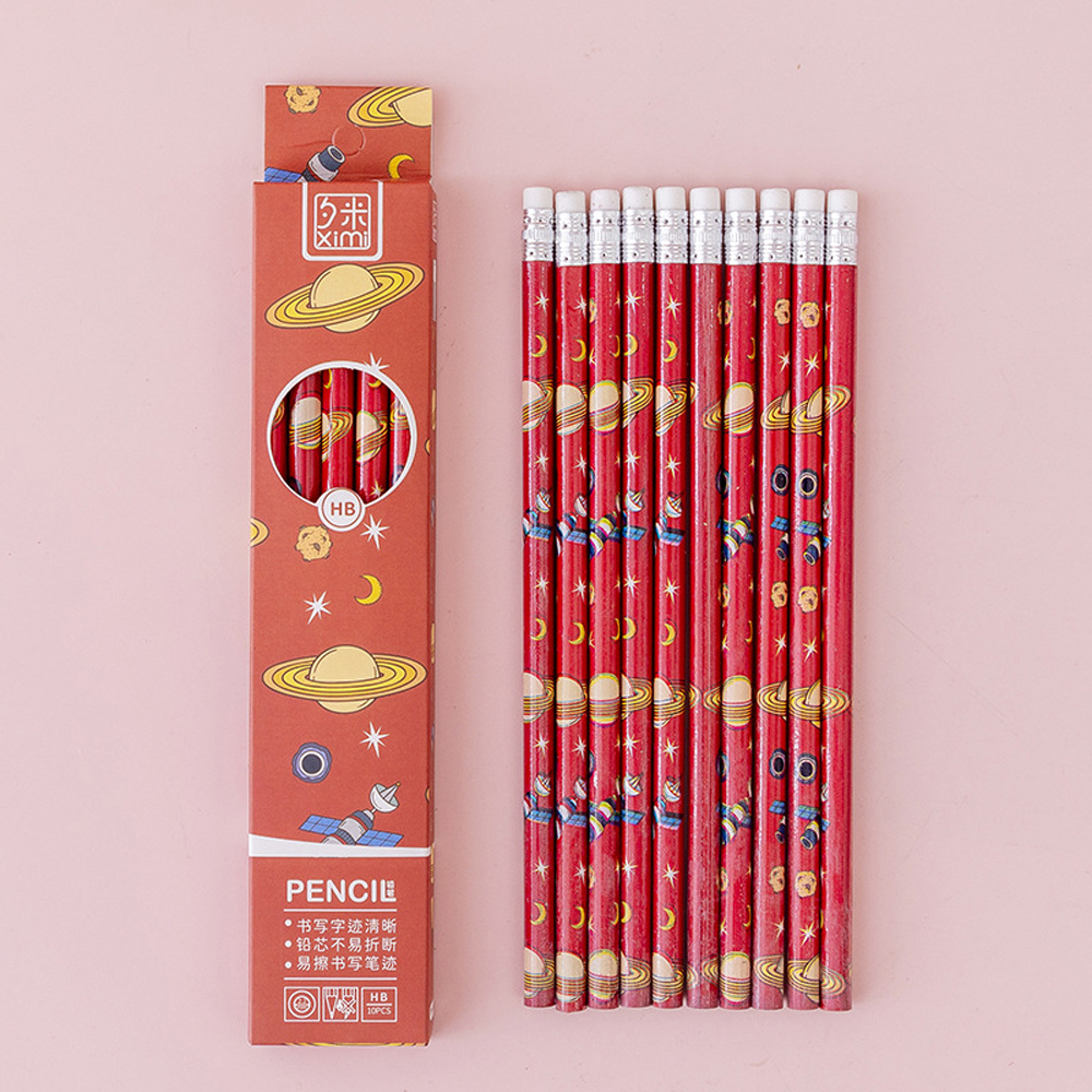 10Pcs/lot Cartoon Boxed Pencils Student Writing Drawing Sketch Pen Set Wooden HB With Eraser Pencil Stationery School Supplies: A