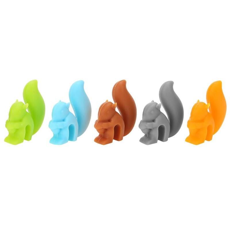 5pcs Cute Silicone Squirrel Tea Bag Hanging Holder Tea Infuser Mug Cup Clip Label Party Home Decor: Mixed color