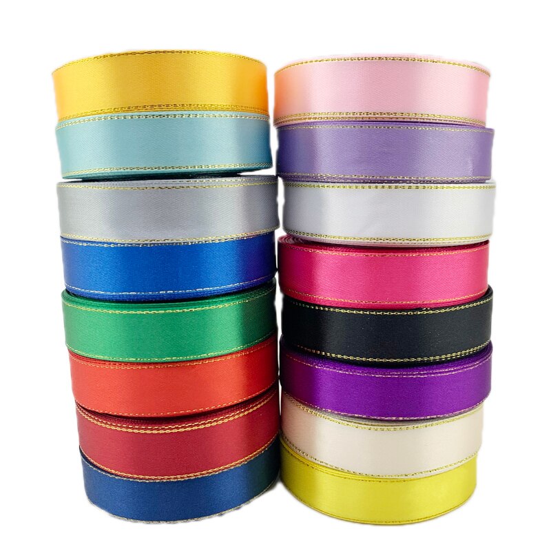 (25 Yards/rolle) 20mm Satin Band Gold Rand Verpackung Handmade DIY Band Rolle