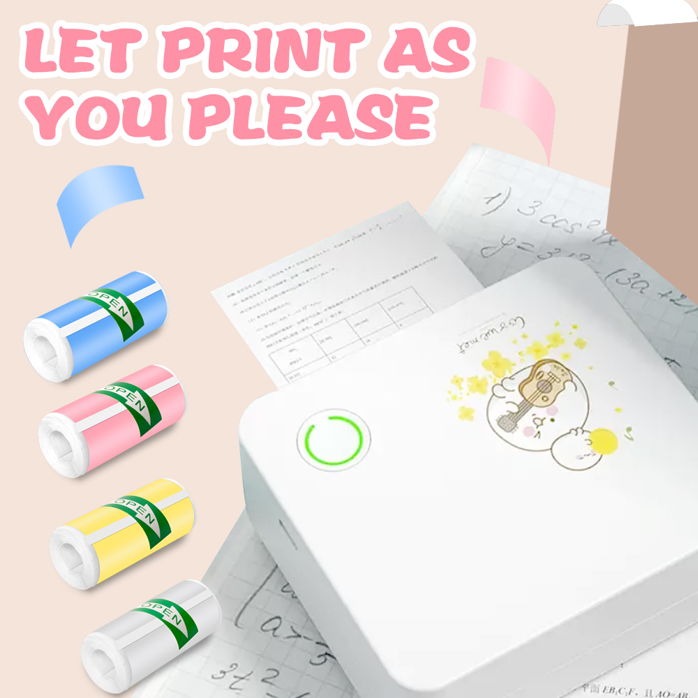 57*25MM HD Mini Printer Thermal Paper Self-adhesive Roll Paper Label Sticker Photo Inkless Printing Portable Printer Color Paper