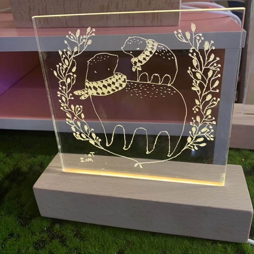 Lamp Acryl Lichtgevende Base Led Beukenhout Strip Nachtlampje Diy Houten Lamphouder Rechthoekige Lichten Houten Lichtgevende Lamp