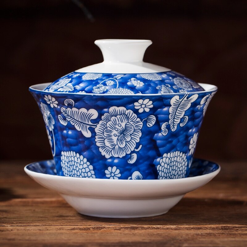 Jingdezhen Gaiwan Porzellan Keramik Tee Schüssel Untertasse Abdeckung einstellen 240ml Meister Pu'er Tasse Teegeschirr Getränk Tee Terrine Container: E Stil