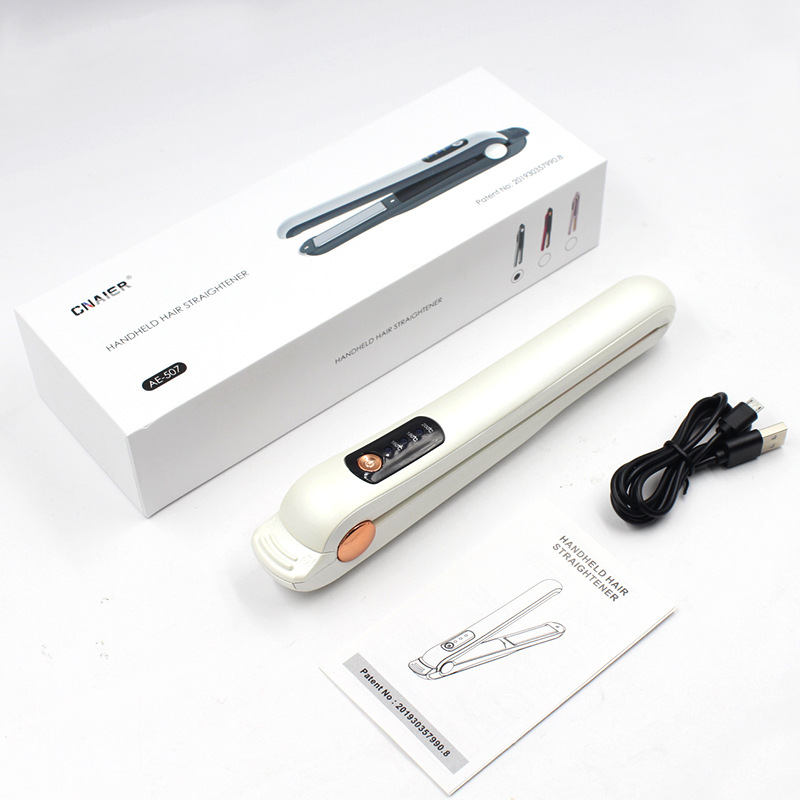 Plancha de pelo inalámbrica, miniplancha recargable por USB de cerámica, batería de 4000mA: Blanco