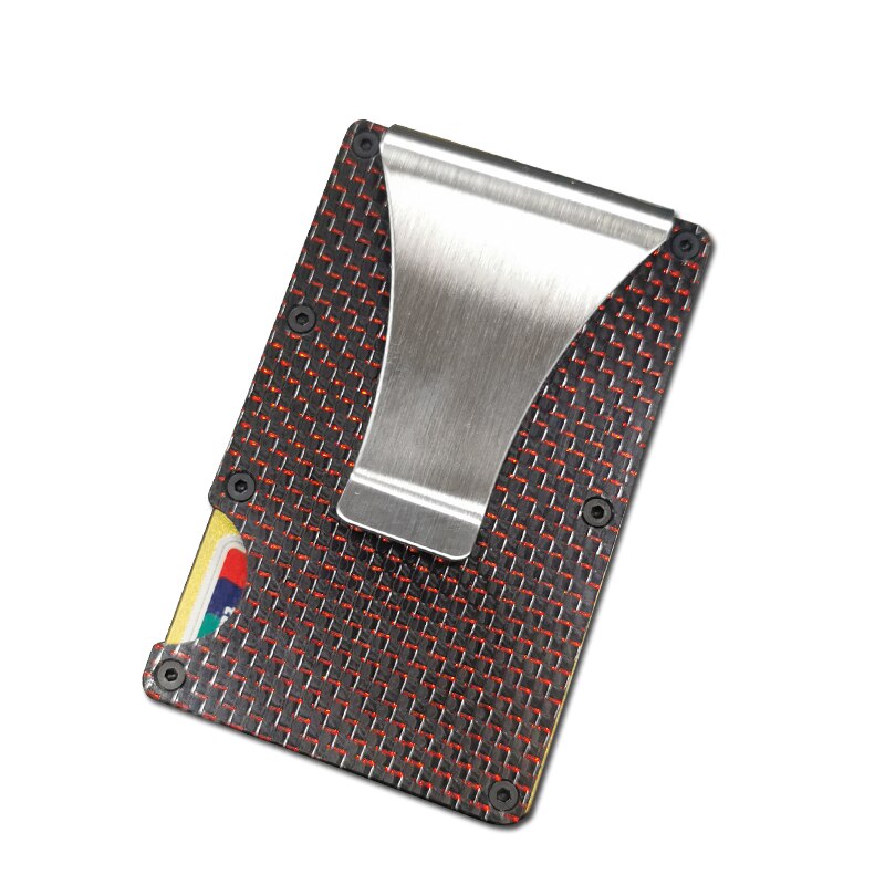 Carbon fiber wallet, metal wallet, wallet, bank card holder, carbon fiber RFID card holder: red silver