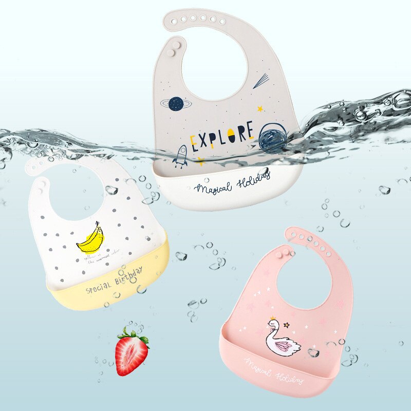 Baberos de bebé de dibujos animados impermeables de silicona para niños, niñas, niños, niño bebé alimentar cosas accesorios babero ajustable