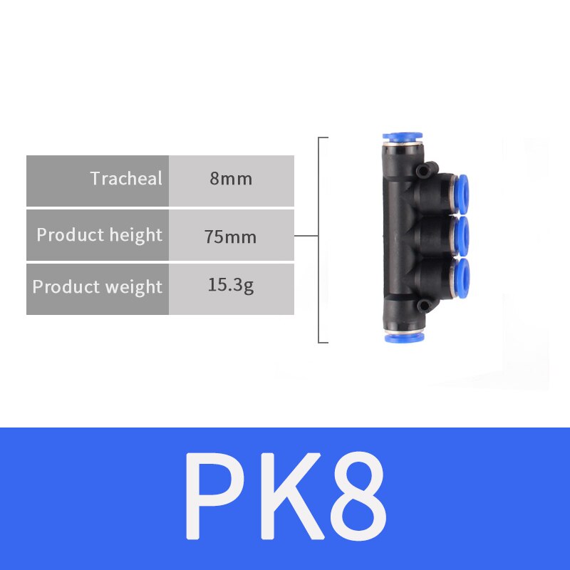 Pneumatic fittings five-way connector PK 4mm-12mm air water hose tube one-touch straight plug plastic quick connector fittings: PK8