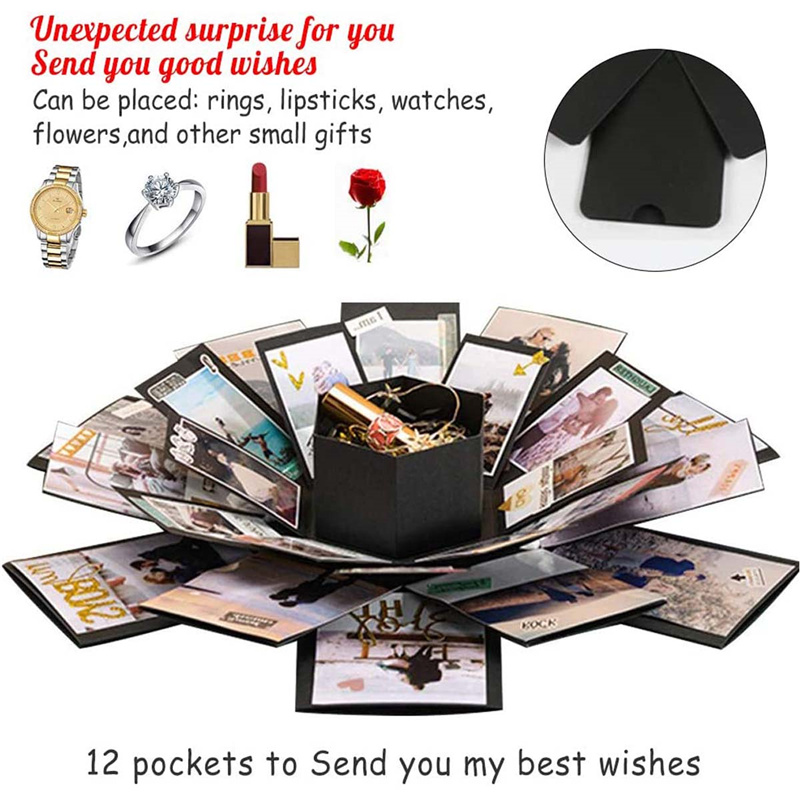 Black Explosion Box DIY Photo Album Scrapbook Folding Boxes Handmade Folding Photo Albums Memory Box