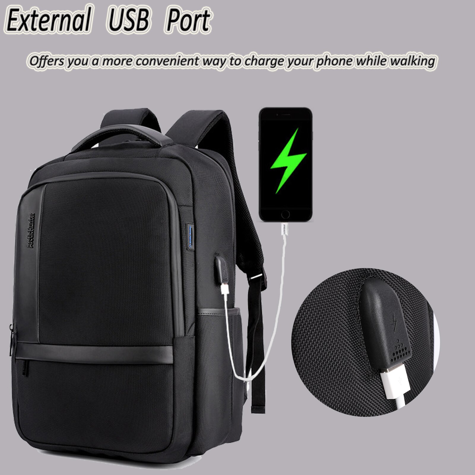 Waterproof Laptop Backpack Large Capacity Daypack Business Travel Pack with USB Charging Port for School Fits 15.6 Inch Laptop