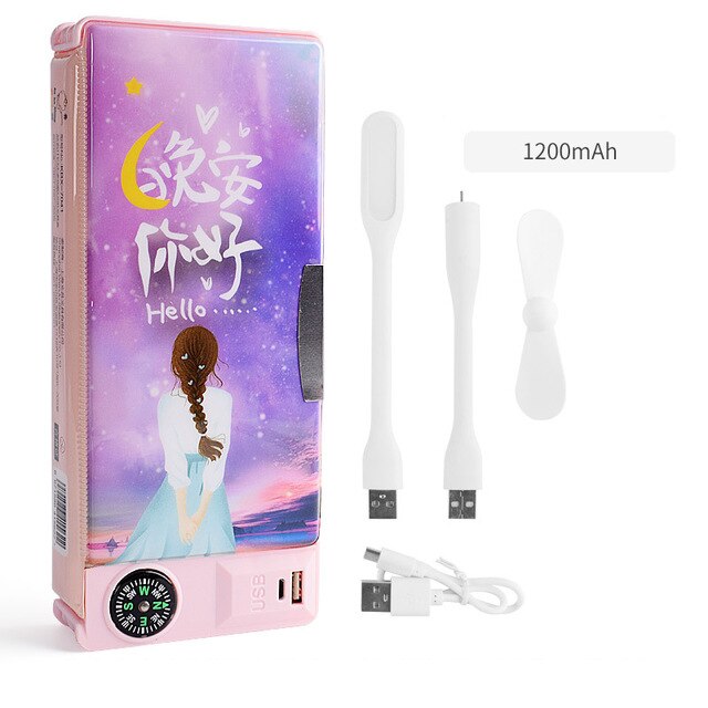 Multifunctional Pencil Case With Led Light And Usb Mini Fan Student Stationery Box Korean Pencil Case Boy And Girl: Deep pink