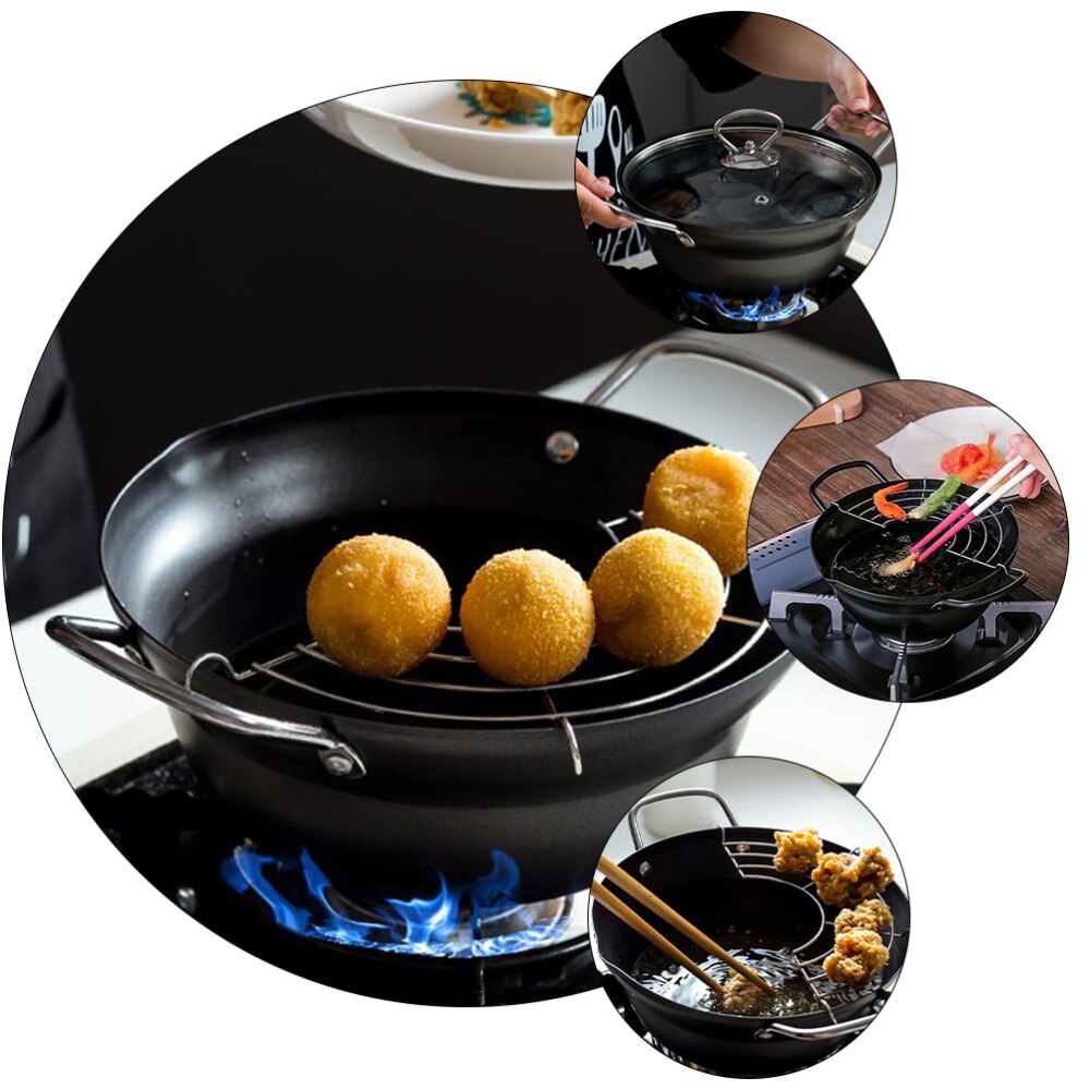 1 Set Japanse Stijl Friteuse Pan Huishoudelijke Frituren Pot Met Olie Afdruiprek Rack