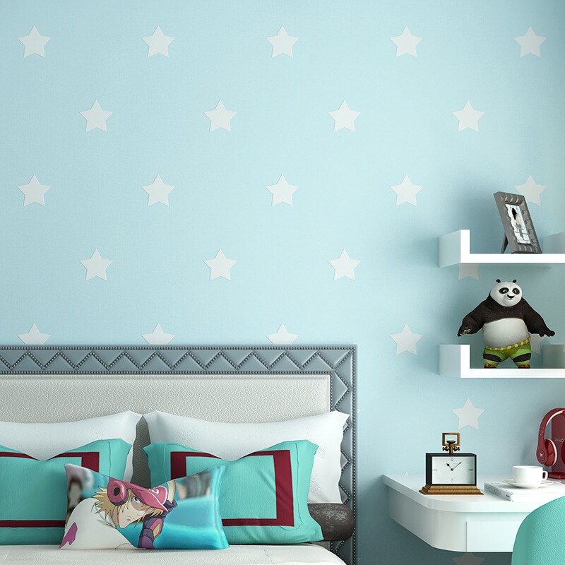 Estrela papel de parede do quarto das crianças papel de parede céu azul da menina e nuvens brancas quarto do menino azul princesa estilo menina não-tecido