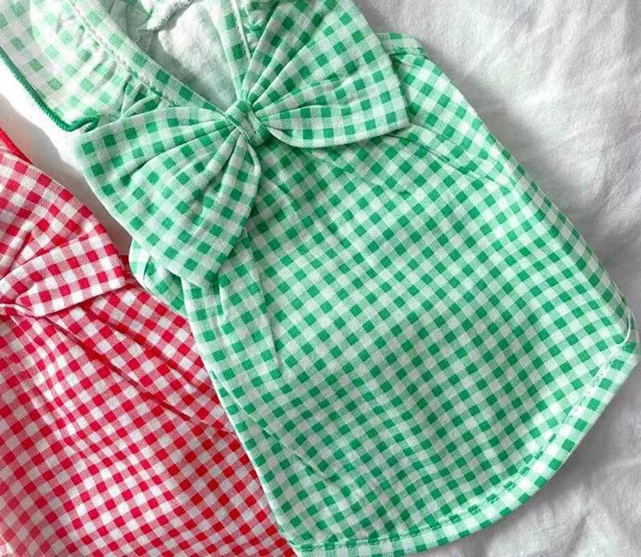 Bowknot sukienka dla psa eleganckie lato ubrania dla zwierząt szczeniak Kot spódnice w kratę chihuahua dziewczyna odzież dla psów pudel Shih tzu maltańnarty odzież
