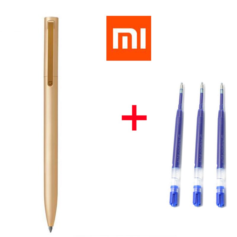 [ 1 metalowy długopis  + 3 z niebieskim wkładem ] oryginalny metalowy długopis xiaomi mijia w kolorze złotym z niebieskim wkładem: Różowo-czerwony