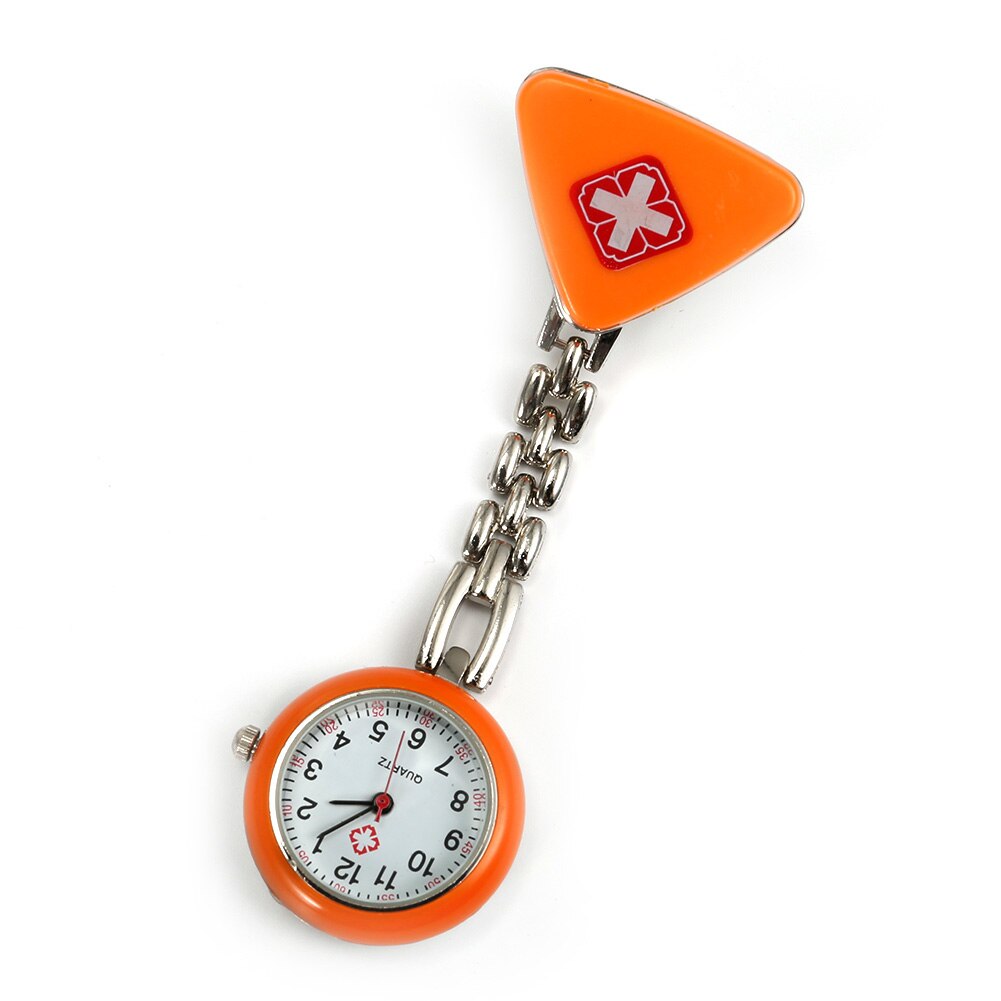 Verpleegster Horloge Ronde Rode Kruis Hanger Met Clip Opknoping Effen Kleur Doctor Verpleegkundigen Medische Mode Draagbare Zakhorloge 6 Kleuren: orange