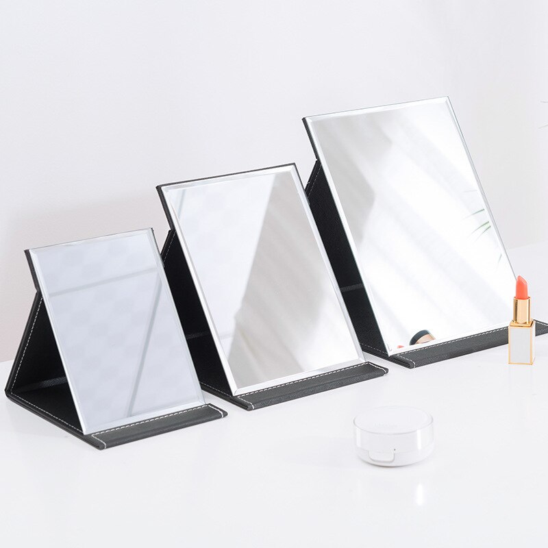 HD Soild Rectangle Desktop Makeup Mirror Removable Portable Folding PU Simple Cosmetic Mirror Vanity Mirror Make Up Tool
