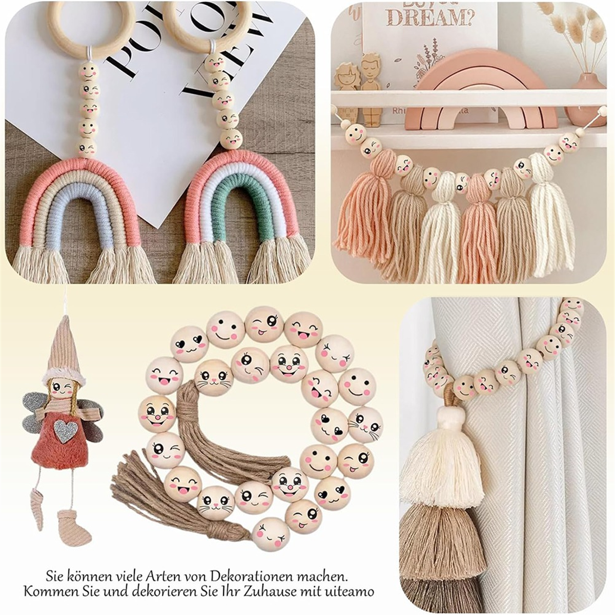 8 Stijlen Houten Kralen Met Gezicht 20 Mm Smile Gezicht Houten Kraal Natuurlijk Hout Kralen Rond Met Gat Pack Van 80