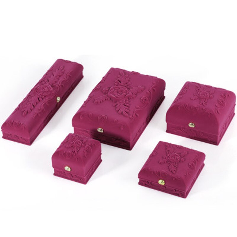 Joyero de terciopelo rosa en relieve para anillos, pendientes, collar, conjunto de joyas de exhibición, Cajas de para joyas, caja de baratijas