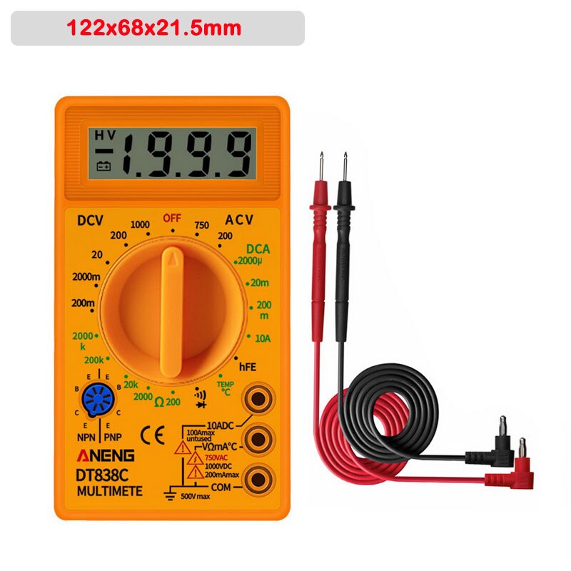 DT830 Digital Multimeter Voltmeter Ammeter Ohmmeter DC10V~1000V 10A AC 750V Current Tester Test LCD Display: G249166