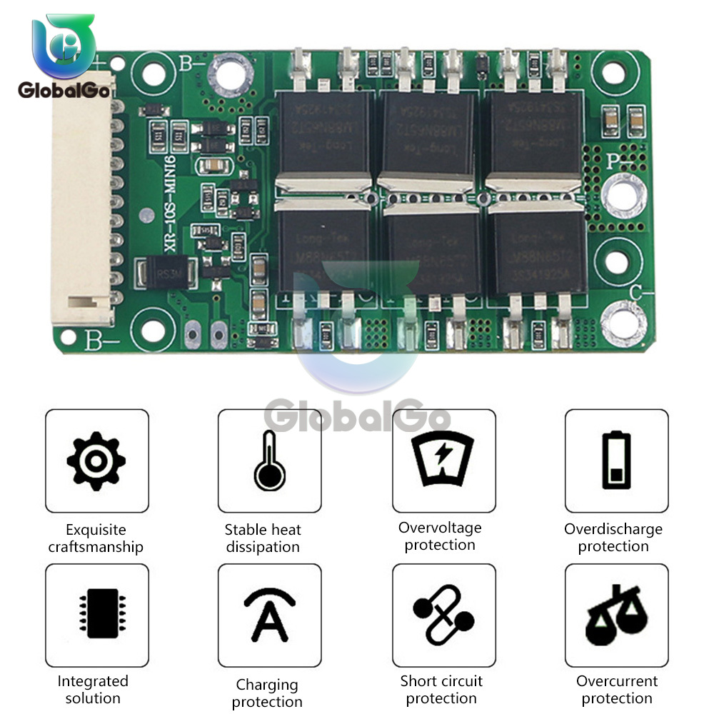 BMS 10S 36V 20A 18650 Batterijlaadbordbalans egaliseren PCM-kortsluitbeveiliging