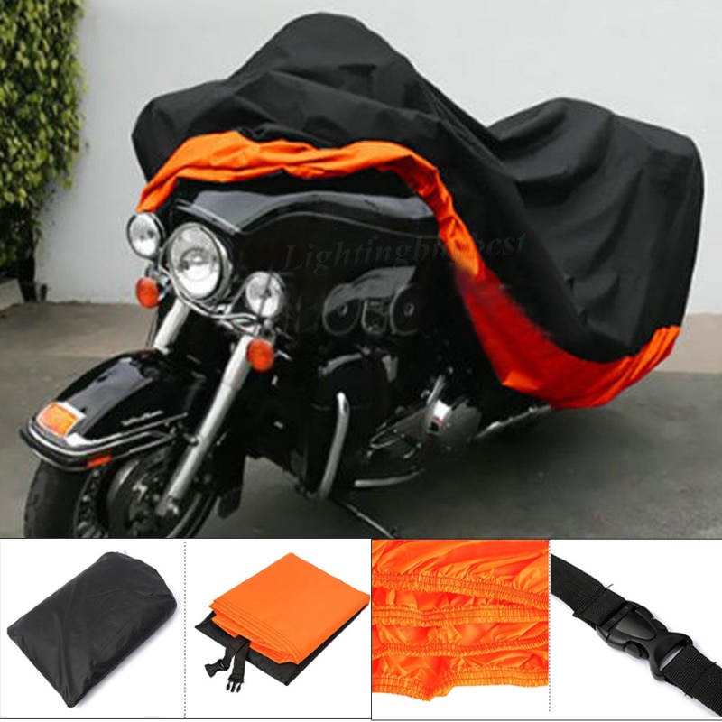 Xxxl vandtæt motorcykel motorcykel atv regnslag udendørs støvtæt beskytter orange + sort 116 &quot; med gratis opbevaringspose