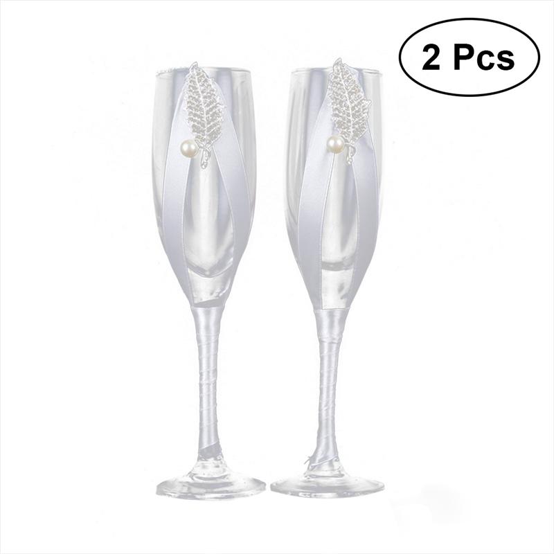 2PCS/Set Wedding Goblet Champagne Toasting Glasses White Ribbon Glasses Set for Weddings Party for Valentines Day: 2pcs goblets C