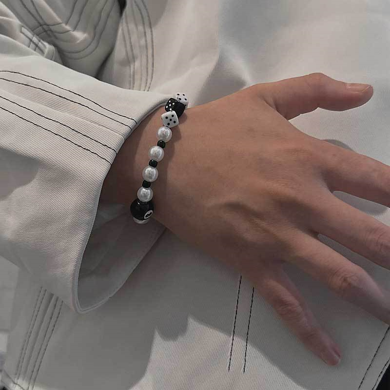 Nuovo braccialetto da biliardo nero con perline a 8 mani da donna, uomo, croce, accessori per gioielli di moda fortunati