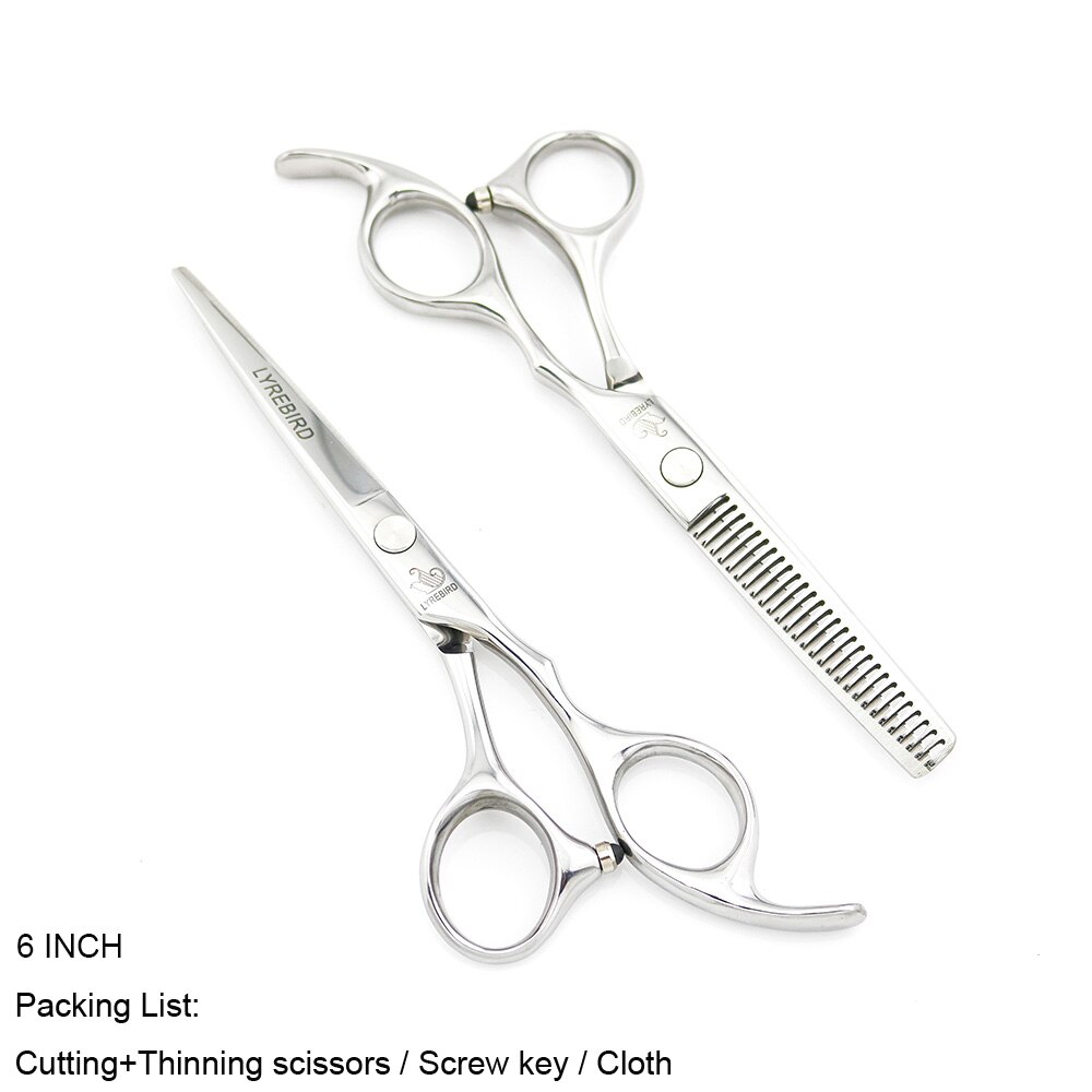 Japan Hair Scissors set Silver 5.5 INCH 6 INCH Hairdressing scissors Hair Cutting scissors Very Sharp Lyrebird: Set no bag 6INCH