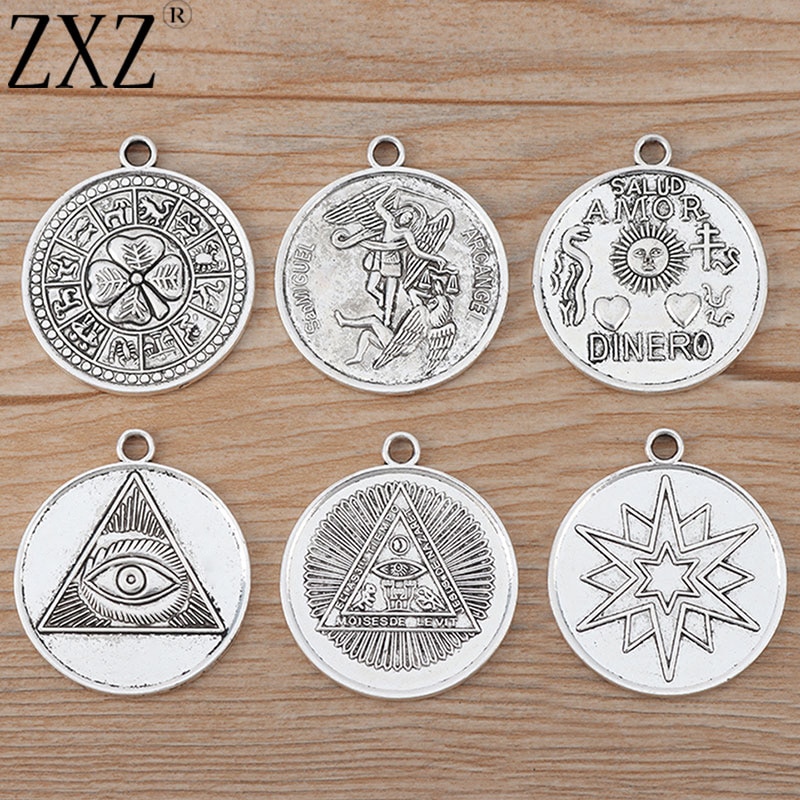 ZXZ 5pcs Large Tetragrammaton Pentagram Pentacle Round Charms Pendants for Necklace Jewelry Making Findings 35mm