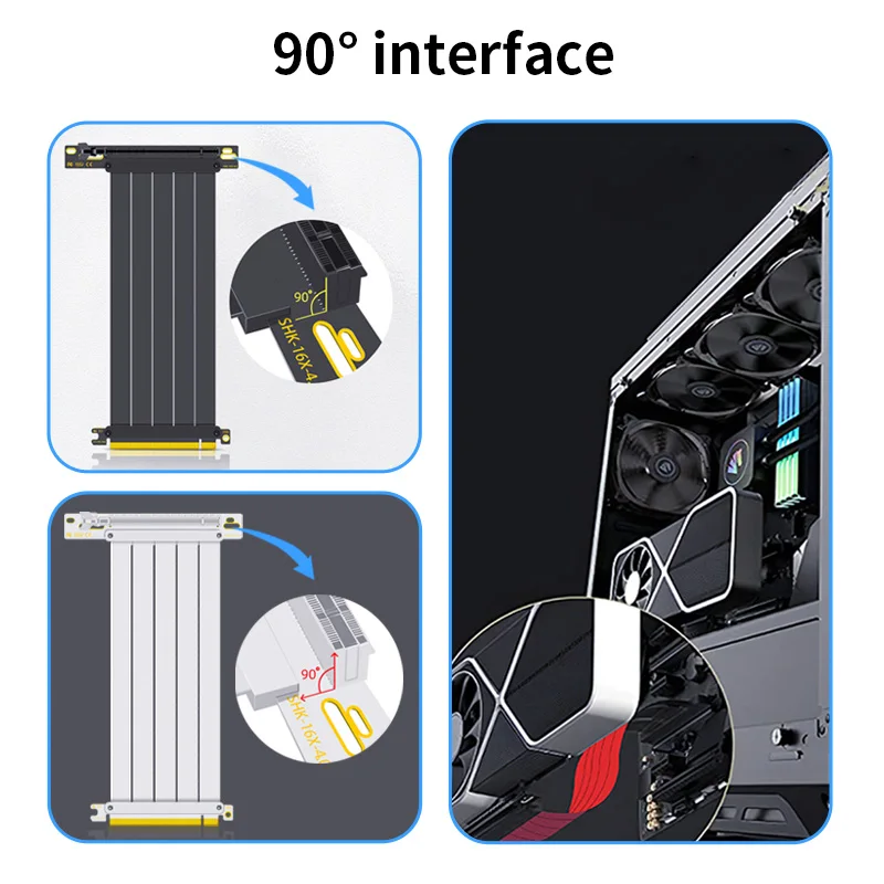 TEUCER PCI-E Gen 4.0 3.0 16X Riser Video Graphics Card Shielded Flexible 90° Mounting GPU Lossless Mount Extension Cable 15/20cm