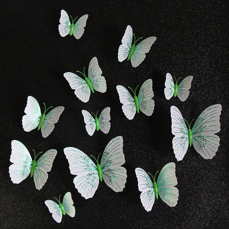 12 Stücke magnetisch 3D drei-dimensional Schmetterling Kühlschrank Mauer Aufkleber PVC dekorativ Zubehör Zimmer Dekoration: Grün