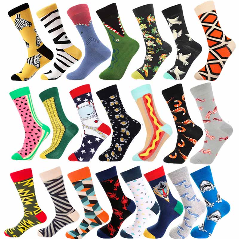 Calcetines cómodos con estampado de tiburón para hombre, medias divertidas de estilo casual, ideal para monopatín o boda, con diseños geométricos,
