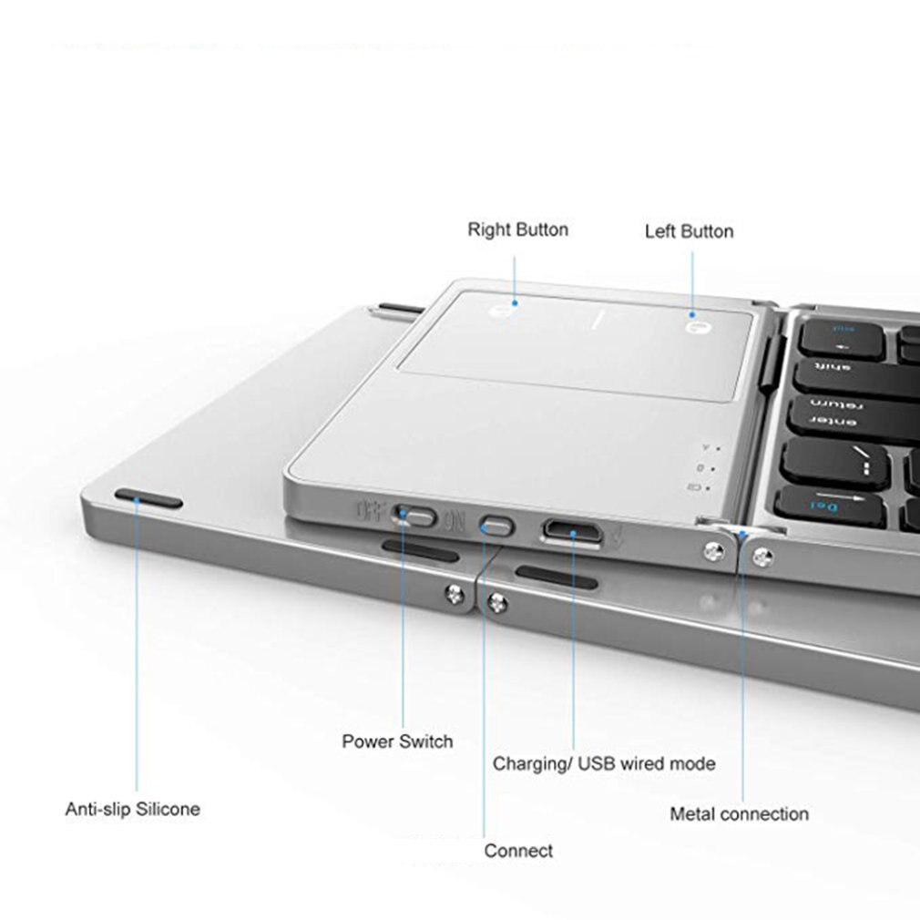Mini Foldable Bluetooth Keyboard with Touchpad Pocket Size Portable Slim Keyboard Rechargable Battery for iOS Android Windows PC