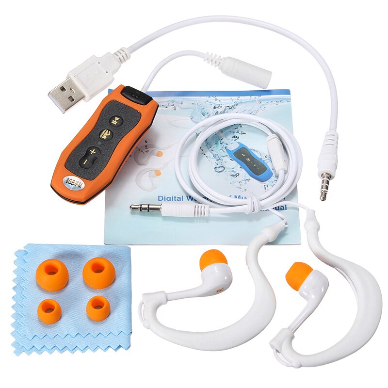 8gb mp3 spiller svømning undervands dykker spa + fm radio vandtætte hovedtelefoner orange