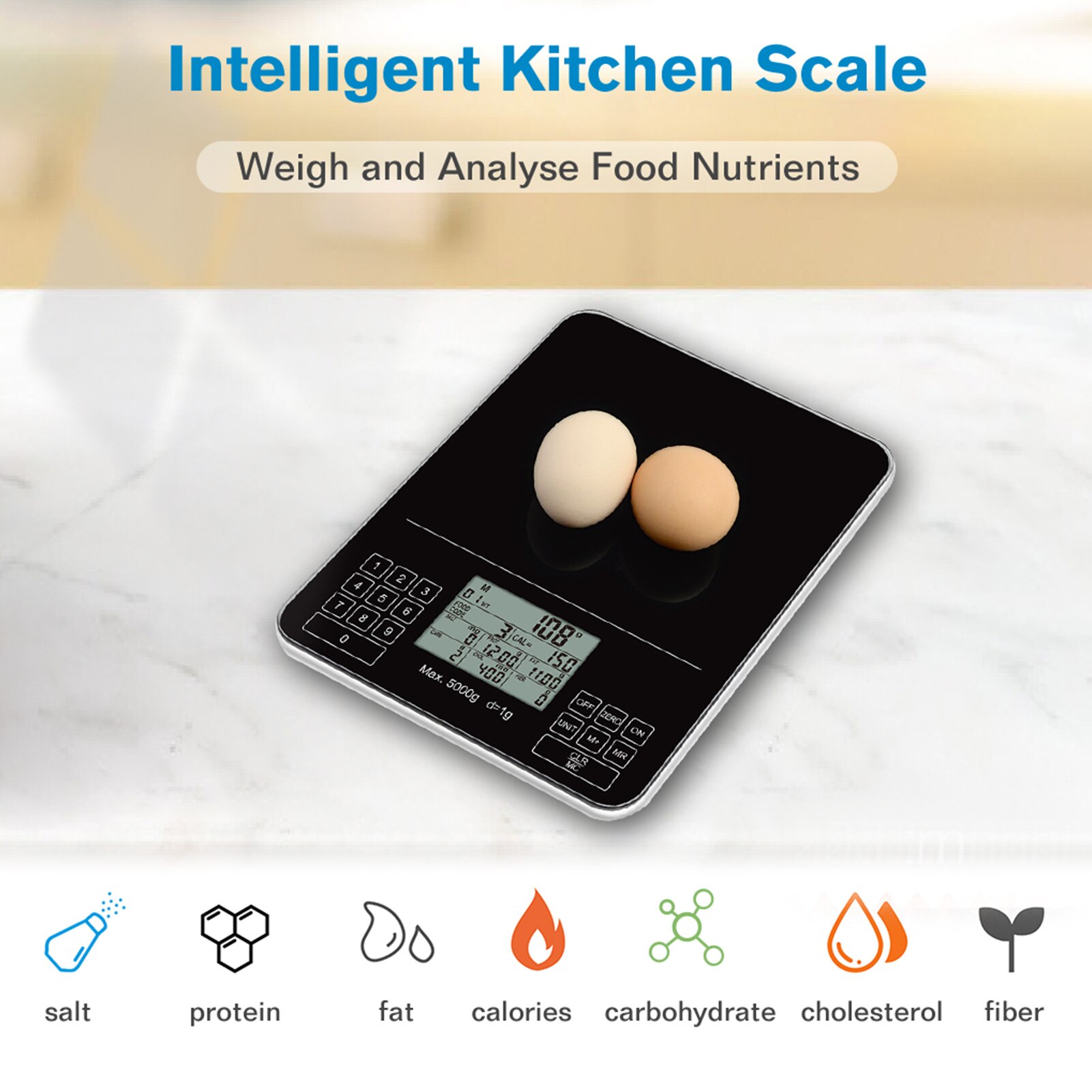 Digital Kitchen Scale Nutrition Scale Smart Food Scale Calories Protein Carbohydrate Grams Ounces for Baking Cooking