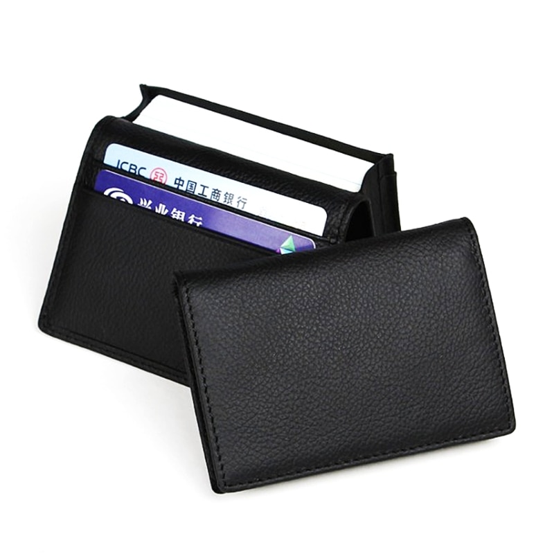 Mannen Zwart Lederen Uitbreidbaar Credit Card Id Visitekaartjes Houder Wallet Case M6CC