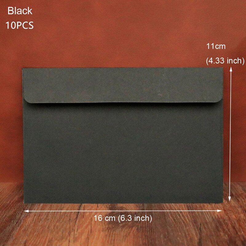 10Pcs/Pack 16cmx10.8cm Kraft Black Paper Envelope Message Card Letter Stationary Storage Paper Candy Kraft Blank Envelope: Black
