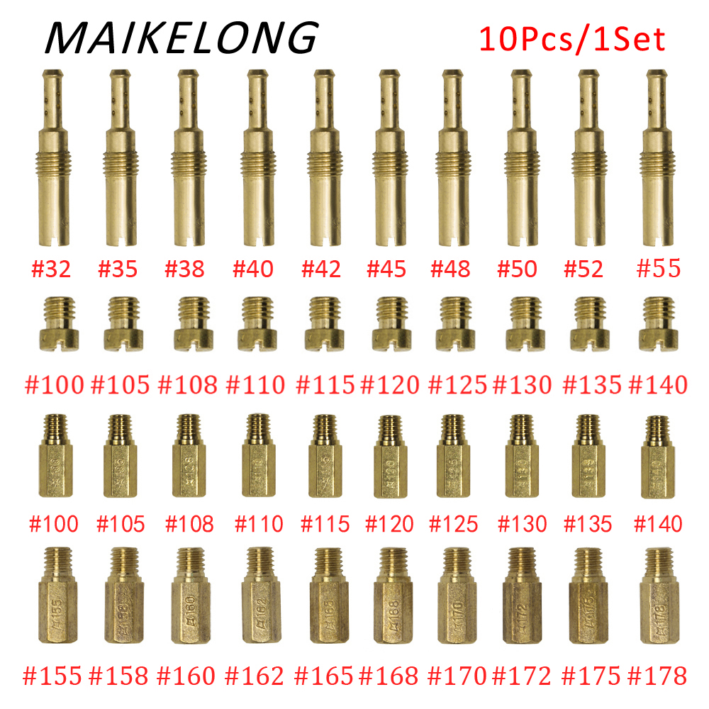 10 Uds carburador de la motocicleta Jet principal Kit lento/piloto de Jet toberas de los inyectores principales para PWK PE Mikuni OKO Park KOSO carbohidratos